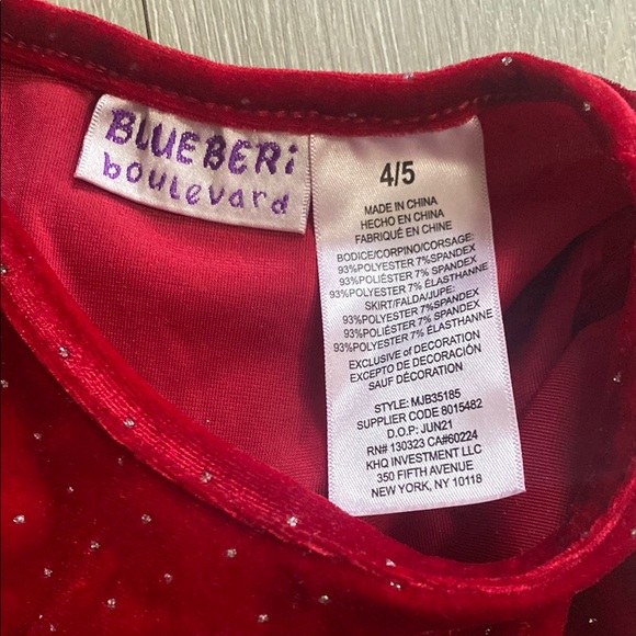 Girls Red Velvet Holiday Dress Sz 5 4 4T 5T Rhinestone Blueberi Boulevard Clause - Picture 4 of 7